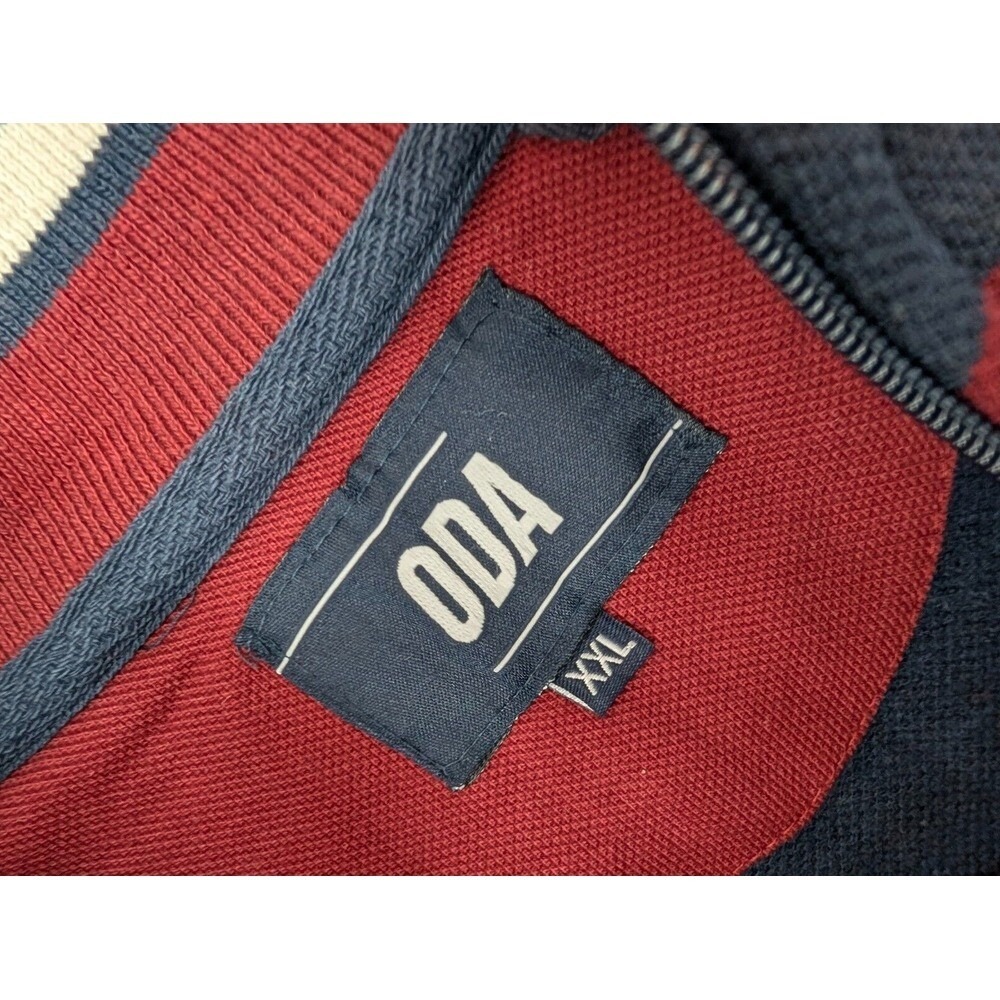 ODA Rugby Shirt Men's 2XL Maroon Blue Striped Long Sleeve 1/4 Zip Preppy NEW - Picture 2 of 11
